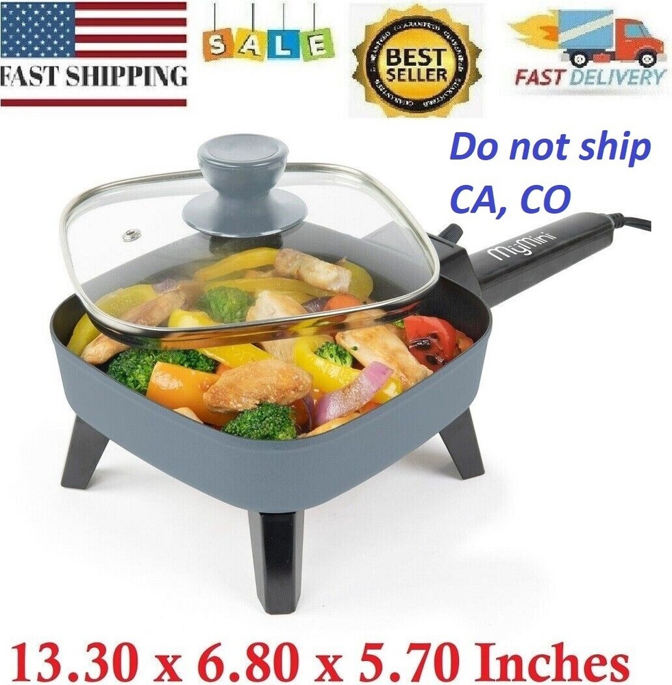 Electric Frying Pan With Glass Lid Cooking Skillet Fry Pan Small Mini Portable