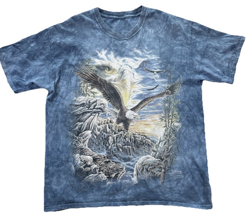 The Mountain Find 11 Eagles T Shirt Men's XL Blue Tie Dye Wildlife Nature AOP