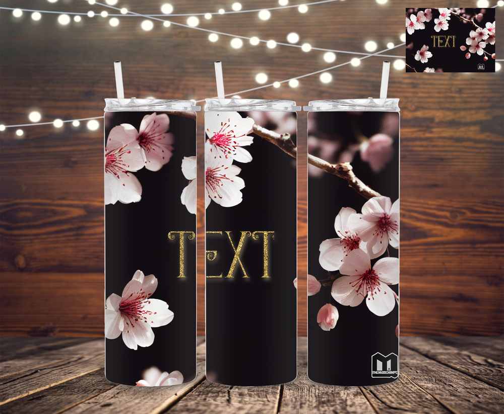 Cherry Blossoms 20oz Skinny Tumbler Custom Name with Straw Sublimation.