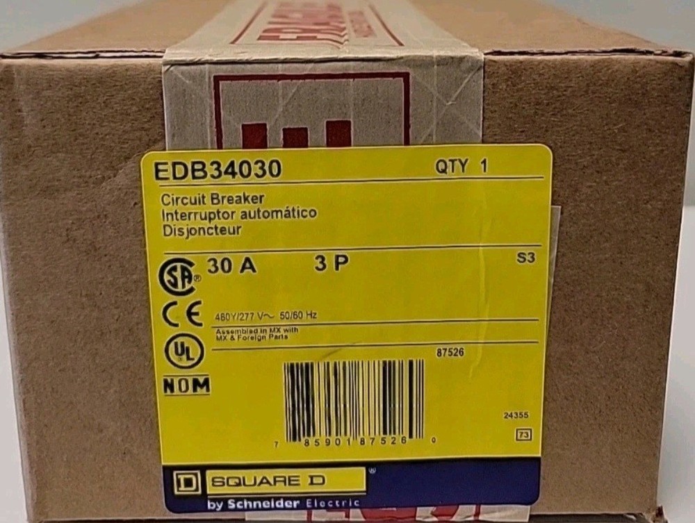 New Square D EDB34030 3 Pole 30 Amp 480Y/277 Volt Circuit Breaker
