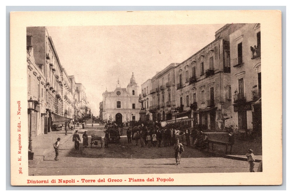 Vintage Early 1900s Popolo Plaza Greek Tower Napoli Italy Undivided Back RPPC