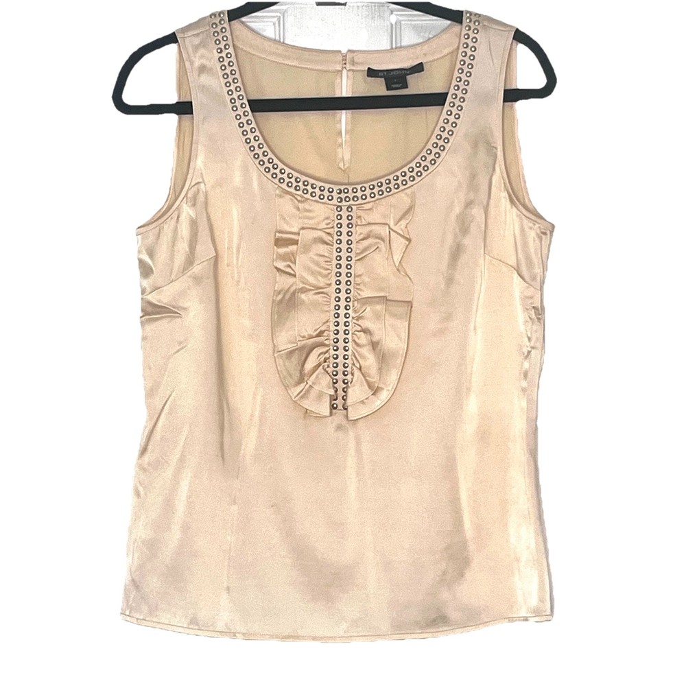 St. John  Silk Tank Top Women’s Size S Evening Party Embellished Ruffle