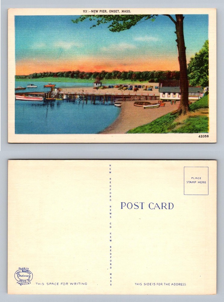 Onset, MA-Massachusetts, New Pier Harbor Boats Beach Scene Vintage Postcard