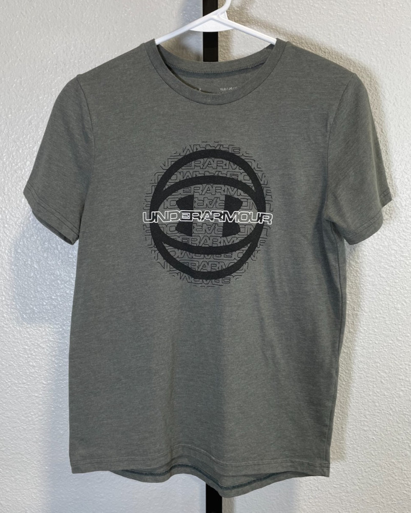 Under Armour Heat Gear Boys Gray Black Basketball Short Sleeve T-Shirt Youth L
