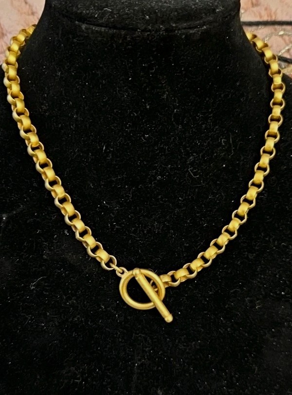 Vintage AFJ Gold Tone Rope Link Necklace Elegant Bling