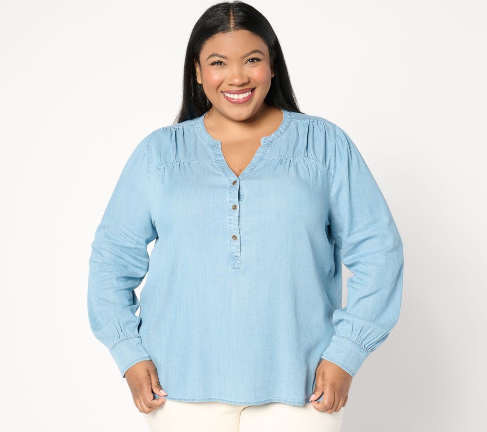 Anybody Women's Top Sz M Drapey Denim Henley Blue A657317