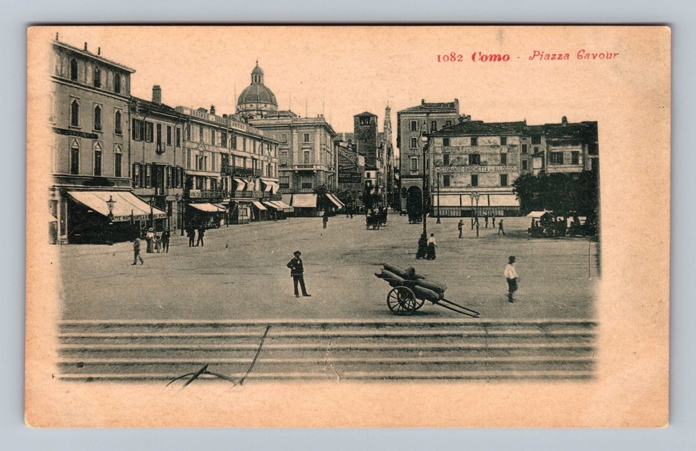 Italy- Como Gavour Square Standard Souvenir Postal Old View PC Vintage Postcard