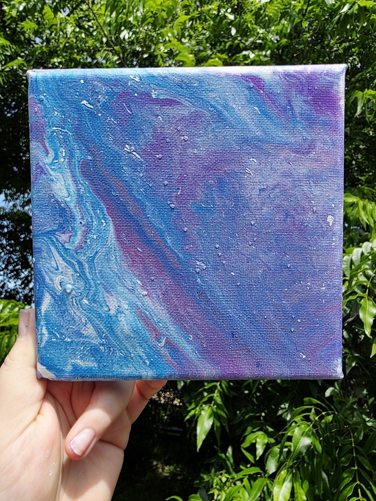 Original Abstract Galaxy Acrylic Painting on Canvas 5x5 Purple Blue Wall Art