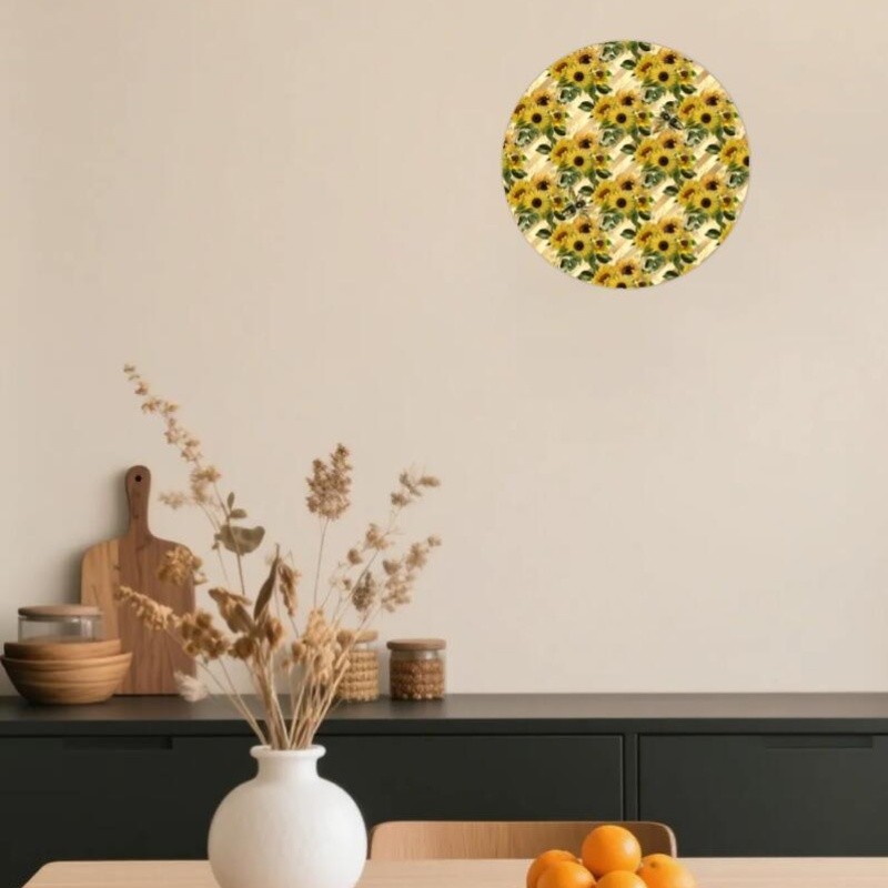 Bee And Sunflower Round Aluminum Oil Painting Home Decoration