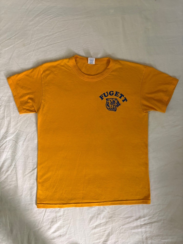 Men’s Vintage 1990 Russell Athletic Graphic Tee Mustard Yellow YOUTH Tiger Mint