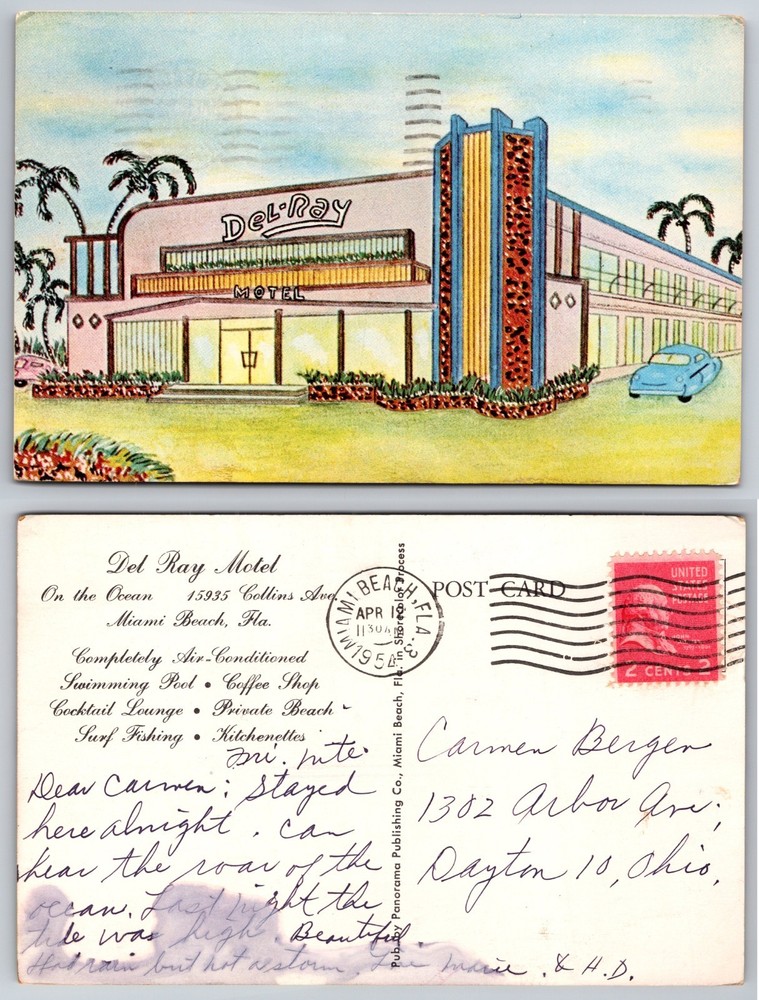 Del Ray Motel Miami Beach FL Postcard