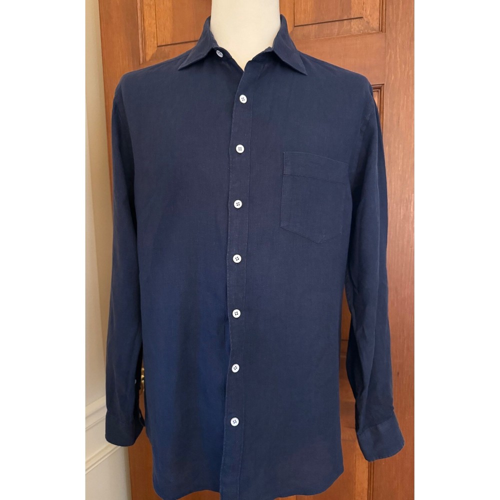 Rodd & Gunn Willowbank Italian Linen Shirt Mens M Midnight Blue Sports Fit