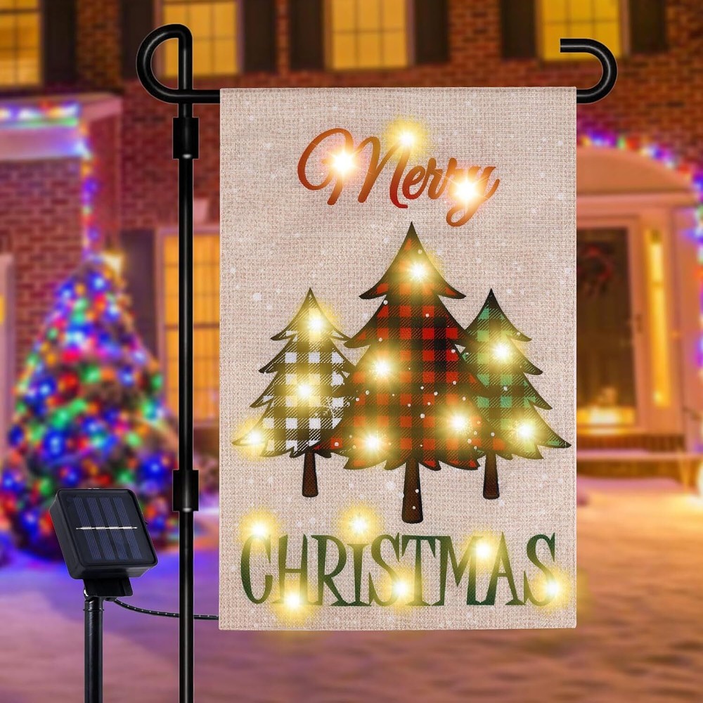 Double-Sided 12x18 LED Merry Christmas Garden Flag for Outdoor Lighting