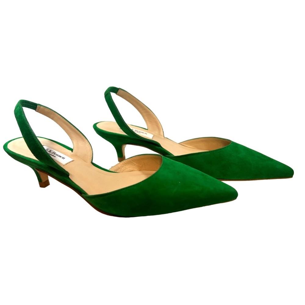 L.K. Bennett Larissa Green Suede Slingback Kitten Heels Size 6 Made in Spain
