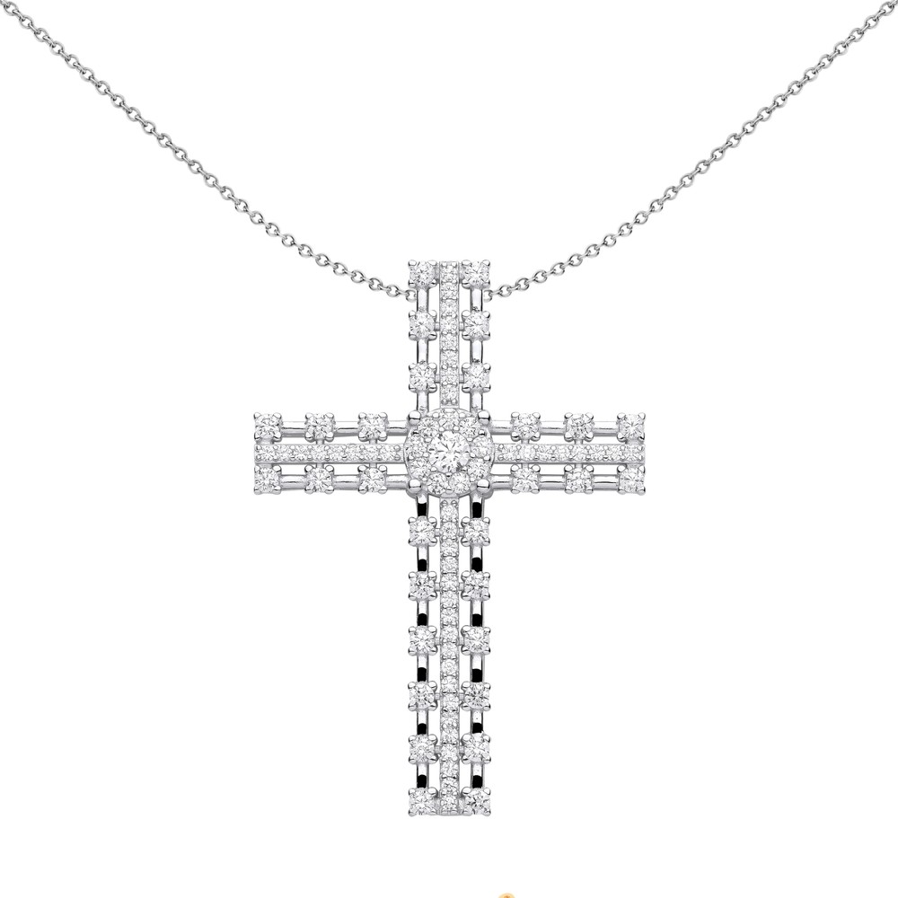 Unisex Silver Jewelco CZ Outline Eternity Cross Necklace 18 Inch