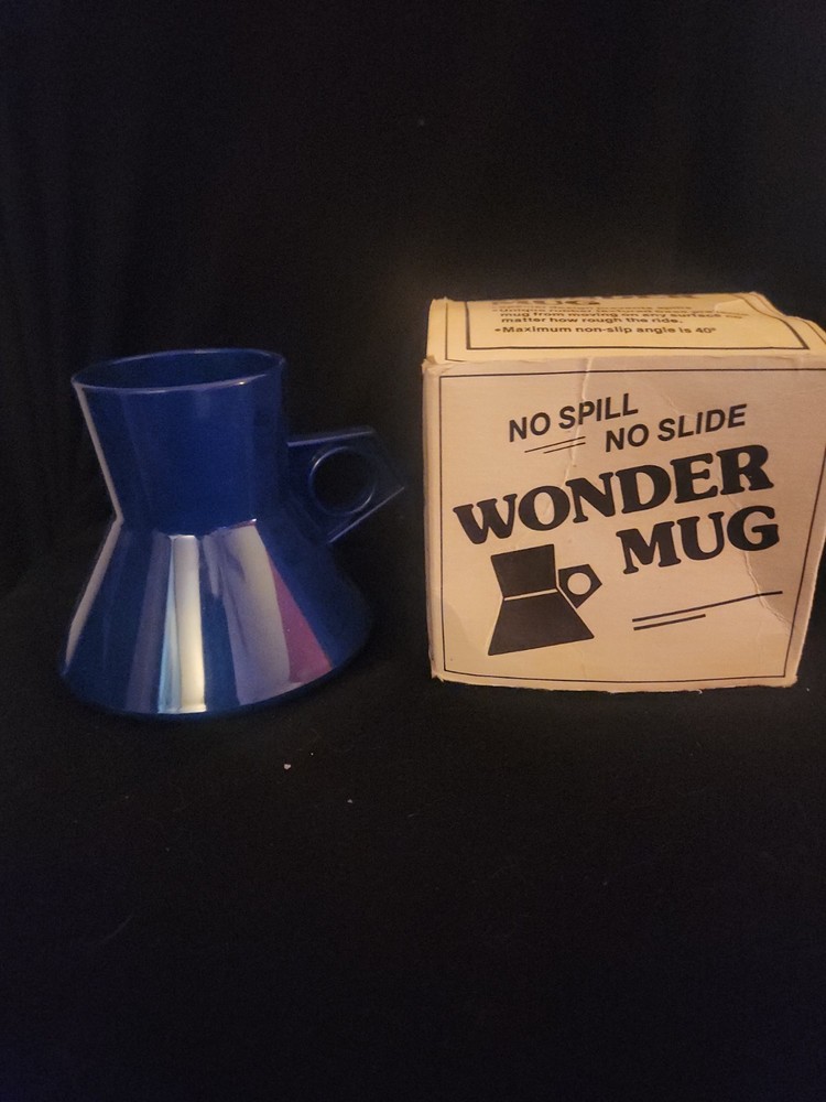 Vtg No Spill No Slide Wonder Mug Royal Blue New Old Stock Original Box