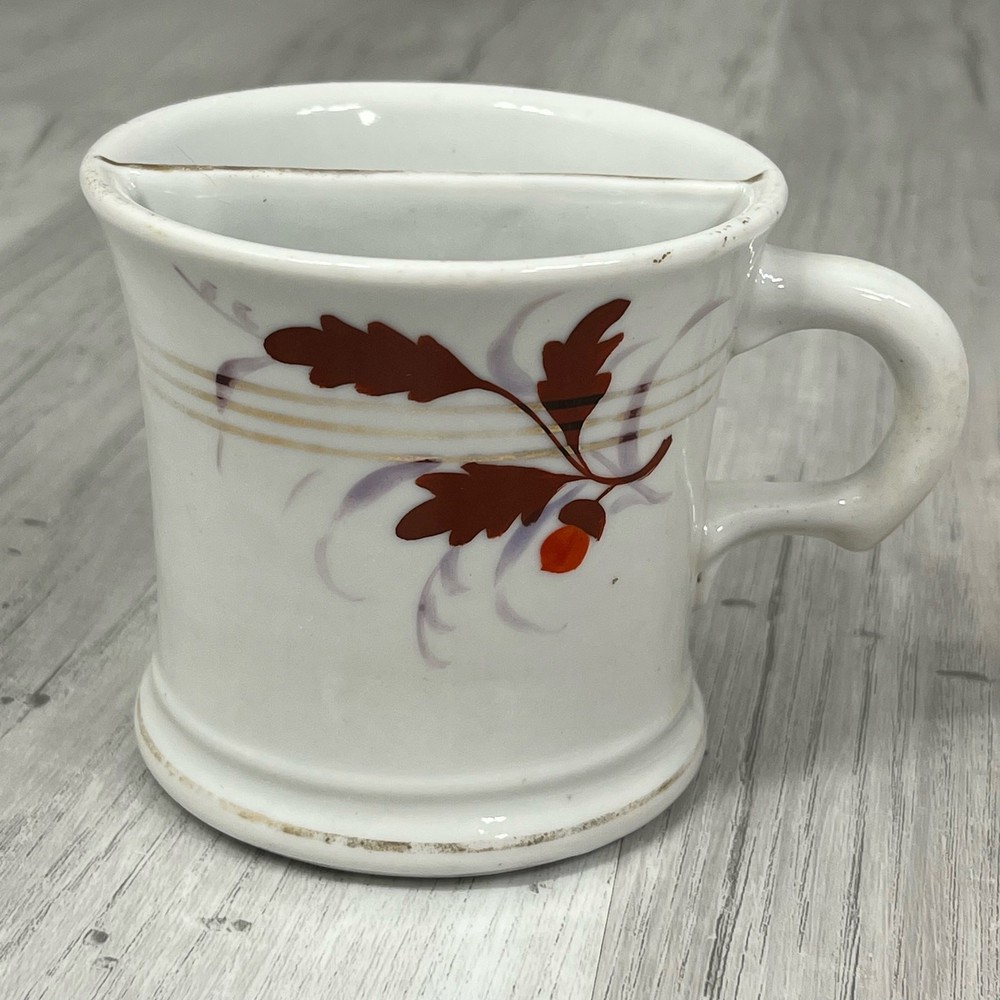 Antique Excelsior Hand Painted Porcelain Shaving Scuttle Mug with Oak Leaf Acorn Design