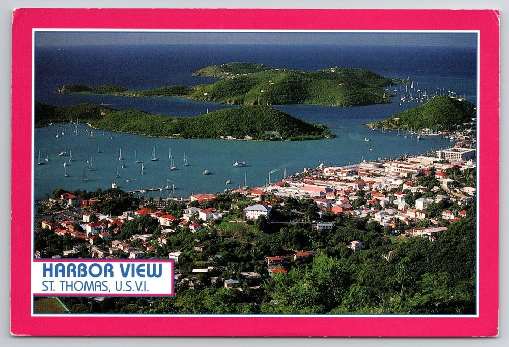 Harbor View St. Thomas USVI Postcard Charlotte Amalie Water & Hassel Islands