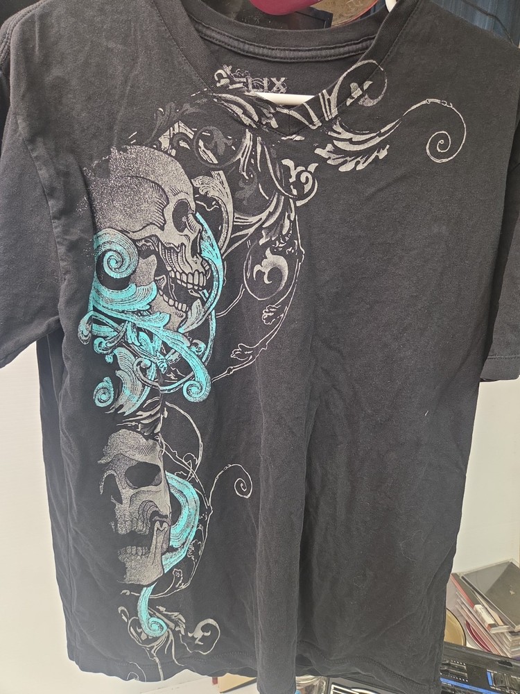 Y2K Helix Affliction Cyber Goth Skull T-Shirt Size Size Large