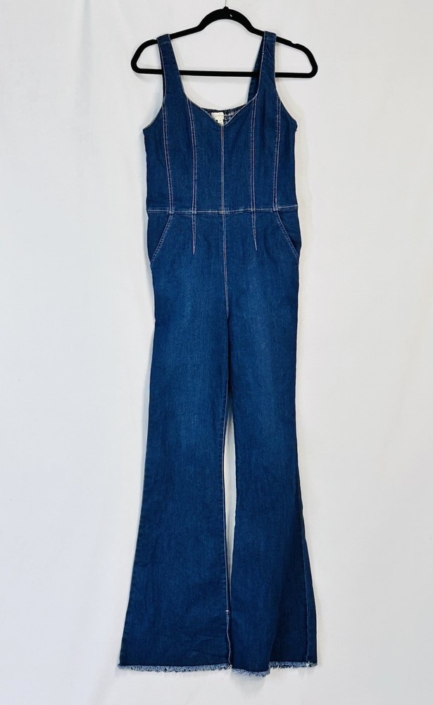 Jessica Simpson Sz 26 Denim Jumpsuit Flare Leg Retro 70s Boho Coquette