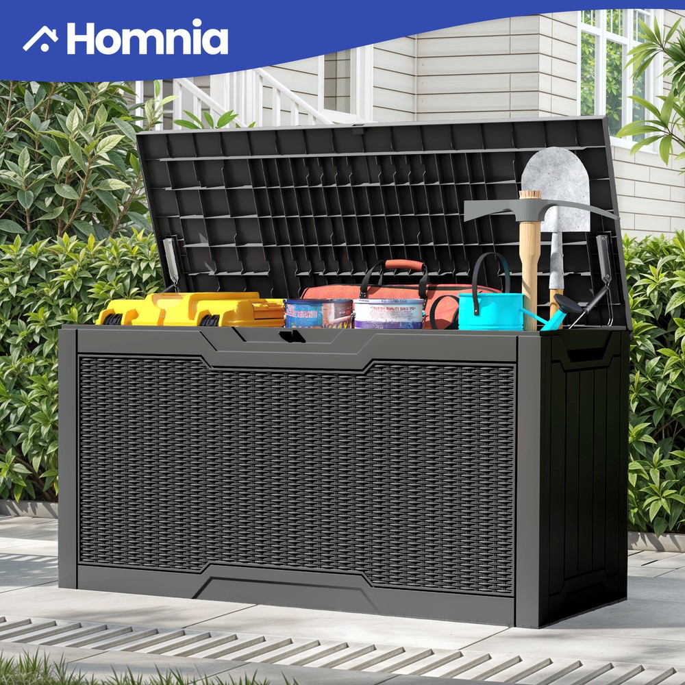 80 Gallon Outdoor Storage Box Patio Deck Gray Seat Lockable Handles Home Cushion