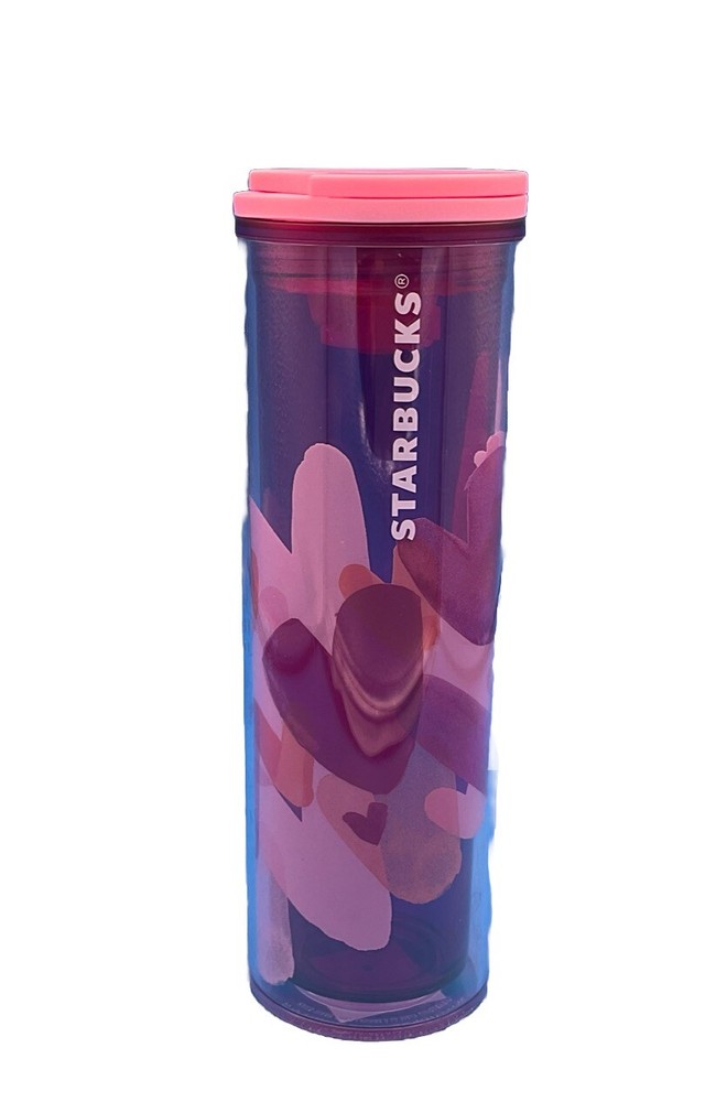 NWT Starbucks 2020 Valentine’s Pink/Purple Hearts Tumbler With Swivel Lid