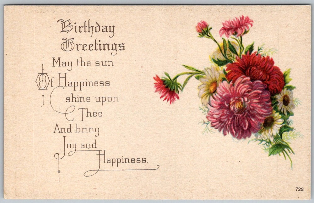 Antique Postcard Birthday Chrysanthemum Bouquet 1910s