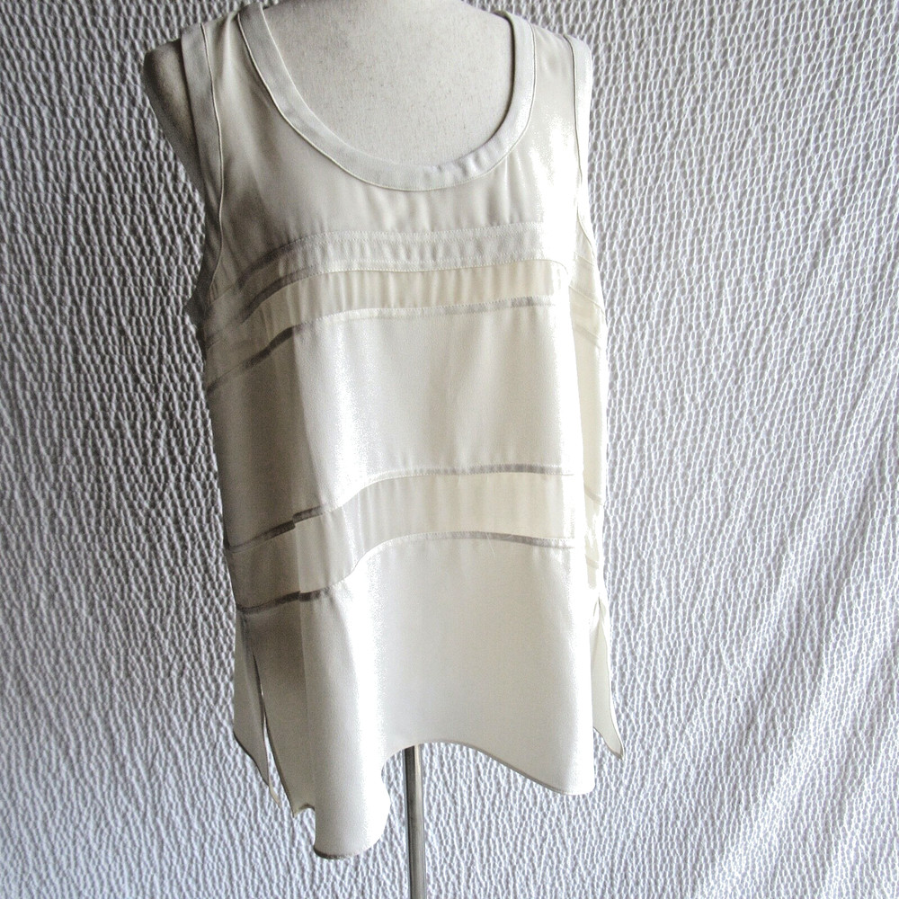 Marla Wynne Layers Chiffon Top M Ivory MarlaWynne Solid Sheer Inset Shirt Tank