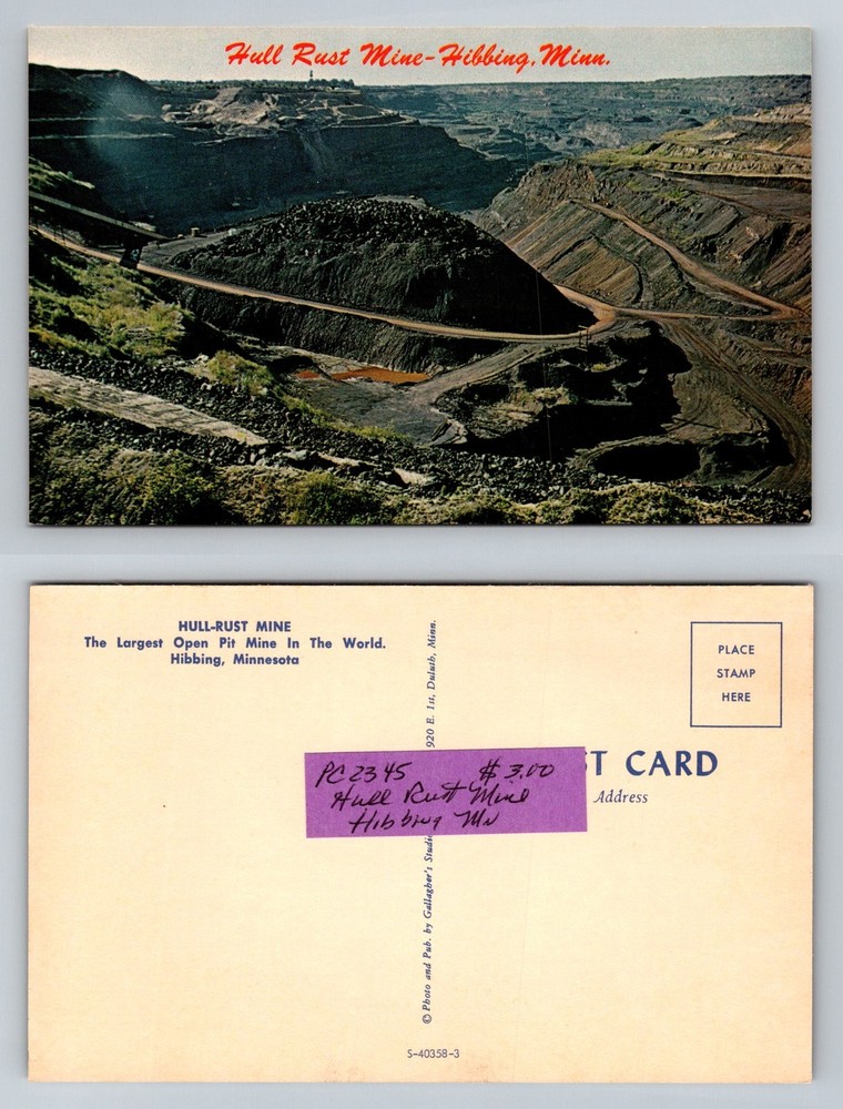 Hibbing, MN-Minnesota, Hull Rust Mine Largest Open Pit Mine Vintage Postcard