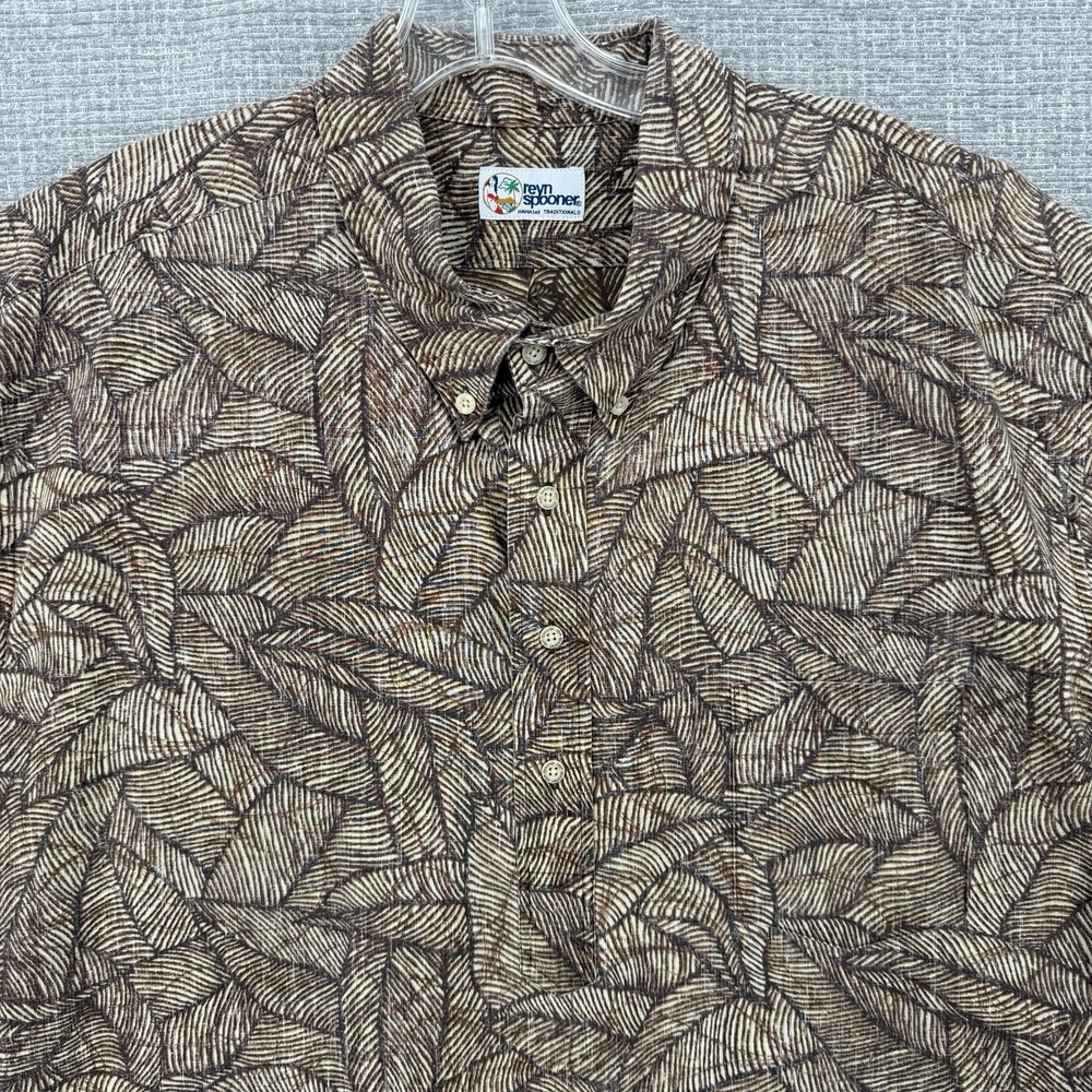 Vtg Reyn Spooner Sz 3XL Brown Palm Abstract Frond Tribal Hawaiian Kloth Popover-image