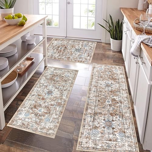 Farmhouse Kitchen Rugs Sets of 3, Kitchen Runner Rugs Non Slip Washable, Boho
