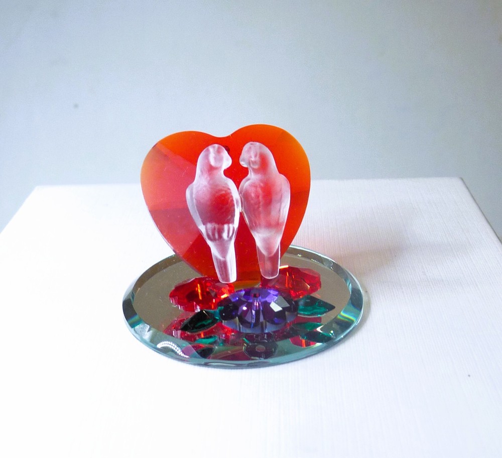 Vintage Austrian Crystal Heart, Doves And Flowers Figurine