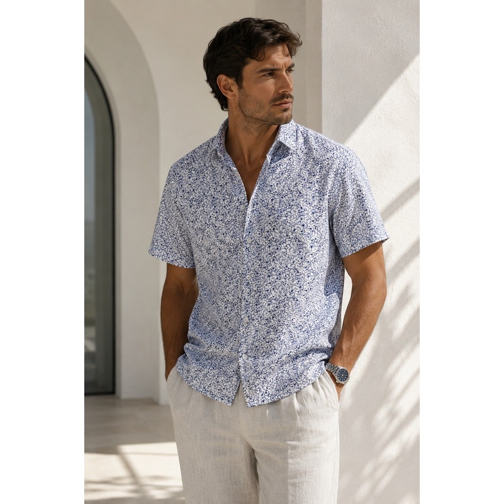 Robert Graham Button Down Shirt Men M CLASSIC FIT Floral FLIP CUFF Short Sleeve