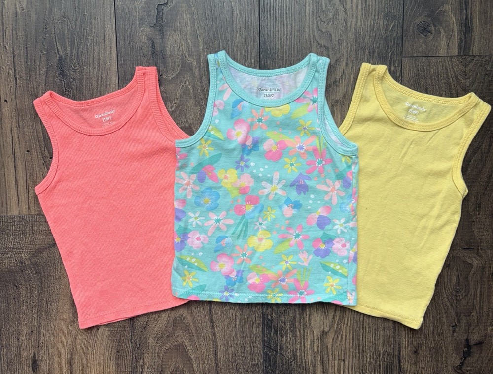 Garanimals Toddler Girls Tank Tops 3-pack Size 2T Floral Coral Yellow
