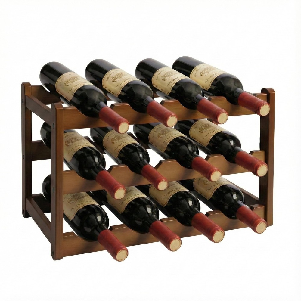 Bamboo Wine Rack 3-Tier 12 Bottle, Freestanding Countertop Wine Storage Shelf...