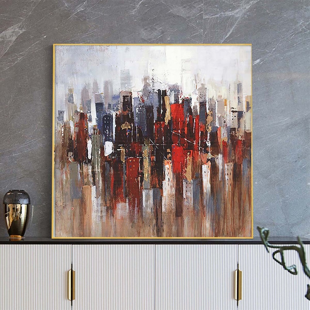 Wall Decor Modern Architecture Handmade Oil Painting Abstract City Landscape F