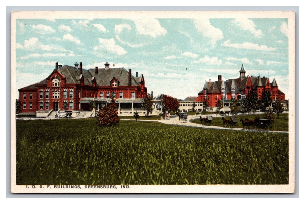 Greensburg IN State I.O.O.F. Odd Fellows Buildings White Border Postcard