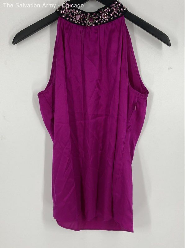 Cache Womens Purple Embellished Halter Neck Sleeveless Blouse Top Size Small