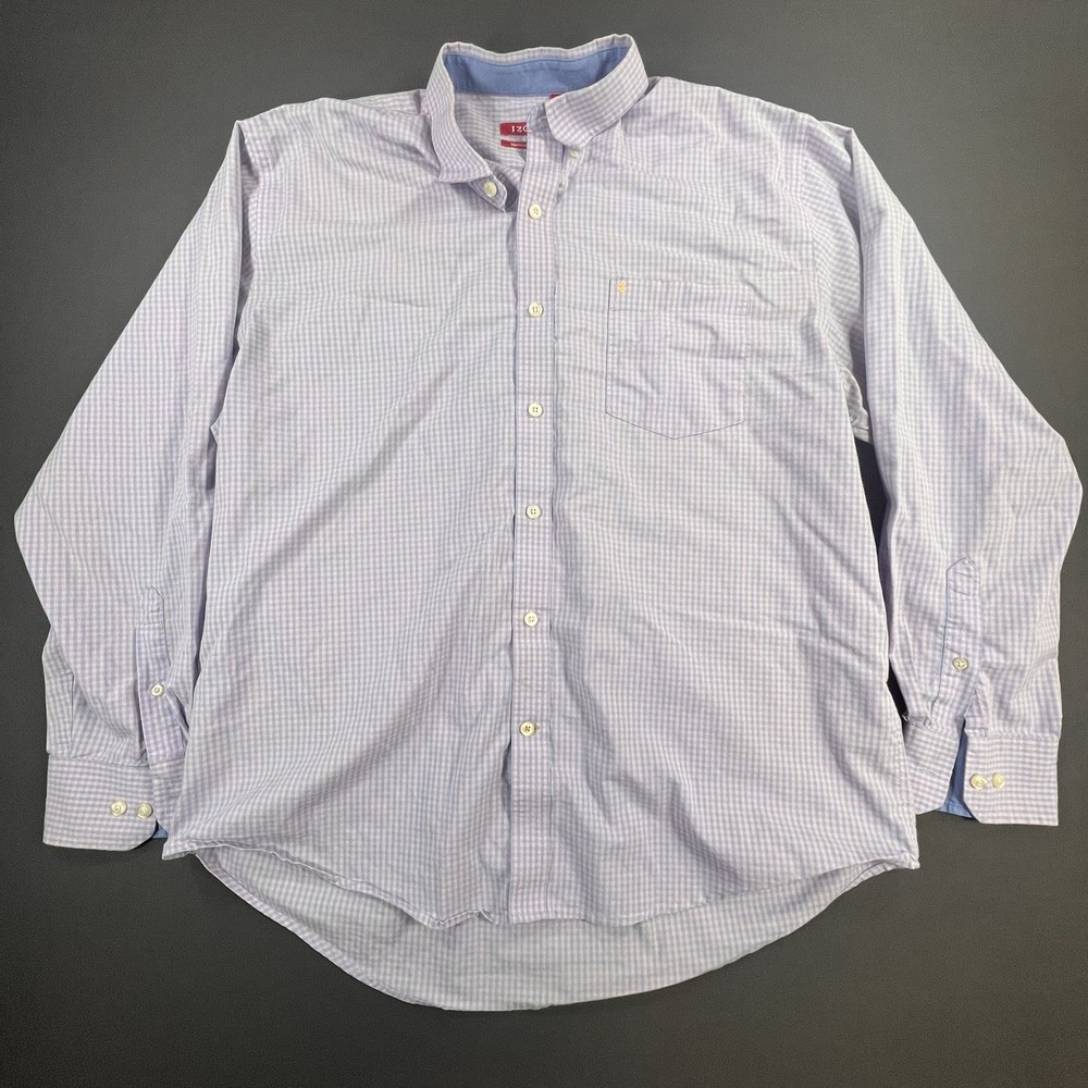 IZOD Slim Fit Plaid Long Sleeve Button Down Shirt Men Size L