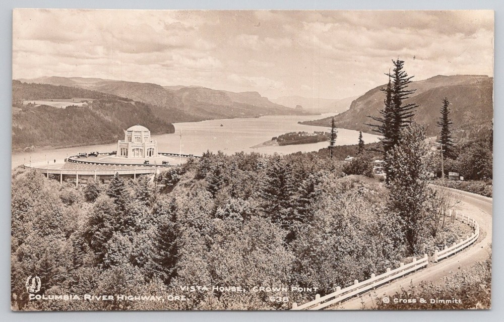 Vista House Crown Point Columbia River Highway Oregon RPPC Postcard