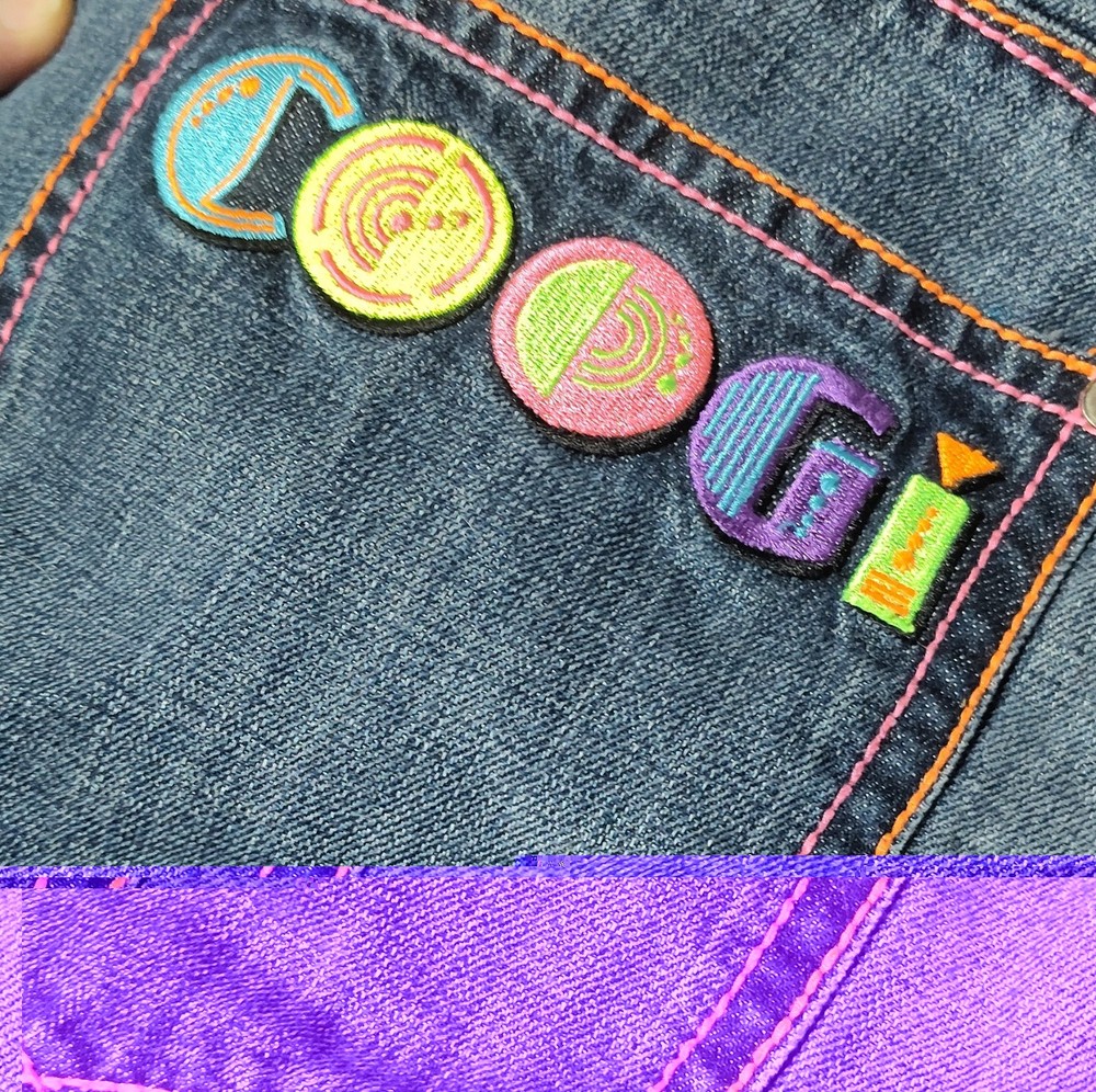 COOGI Bermuda Denim Shorts Men's Multicolor Geometric Embroidered Patch Pockets