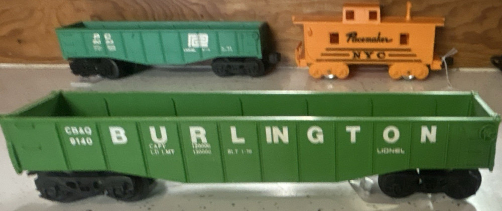 Lionel O Gauge Burlington 9140 Gondola Freight Car Green Plastic 3-Rail Analog