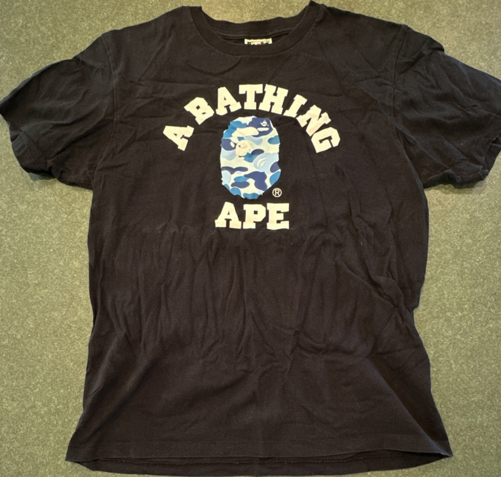 A Bathing Ape Blue Camo Ape Head Graphic Bape T-Shirt Mens Size M Medium