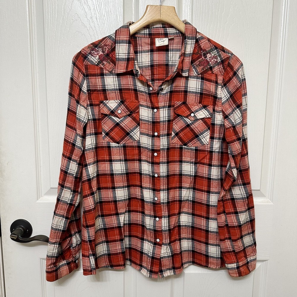 White Crow XS Cotton Pumpkin Patch Flannel Western Cowgirl Shirt with Pearl Snaps
