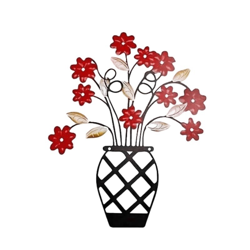 Iron Wall Art with Red Simulated Flowers 30x24cm for Home Decor