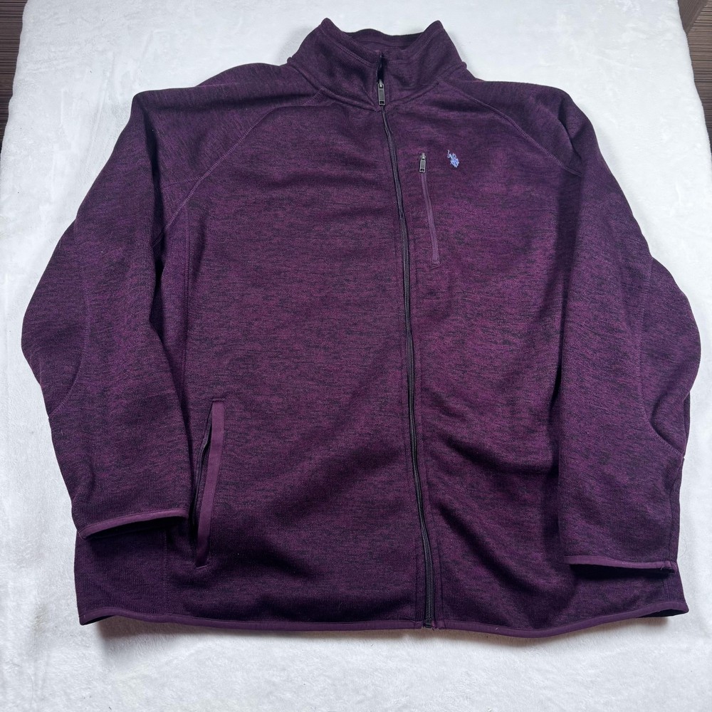 U.S. Polo Assn Jacket Mens 3XL Purple Fleece Full Zip Windbreaker Stand Collar