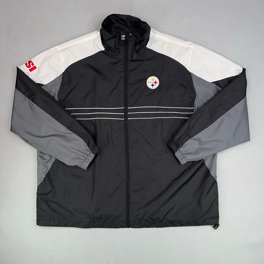 Pittsburgh Steelers Jacket Mens XXL Black White Gray Full Zip Windbreaker Reebok