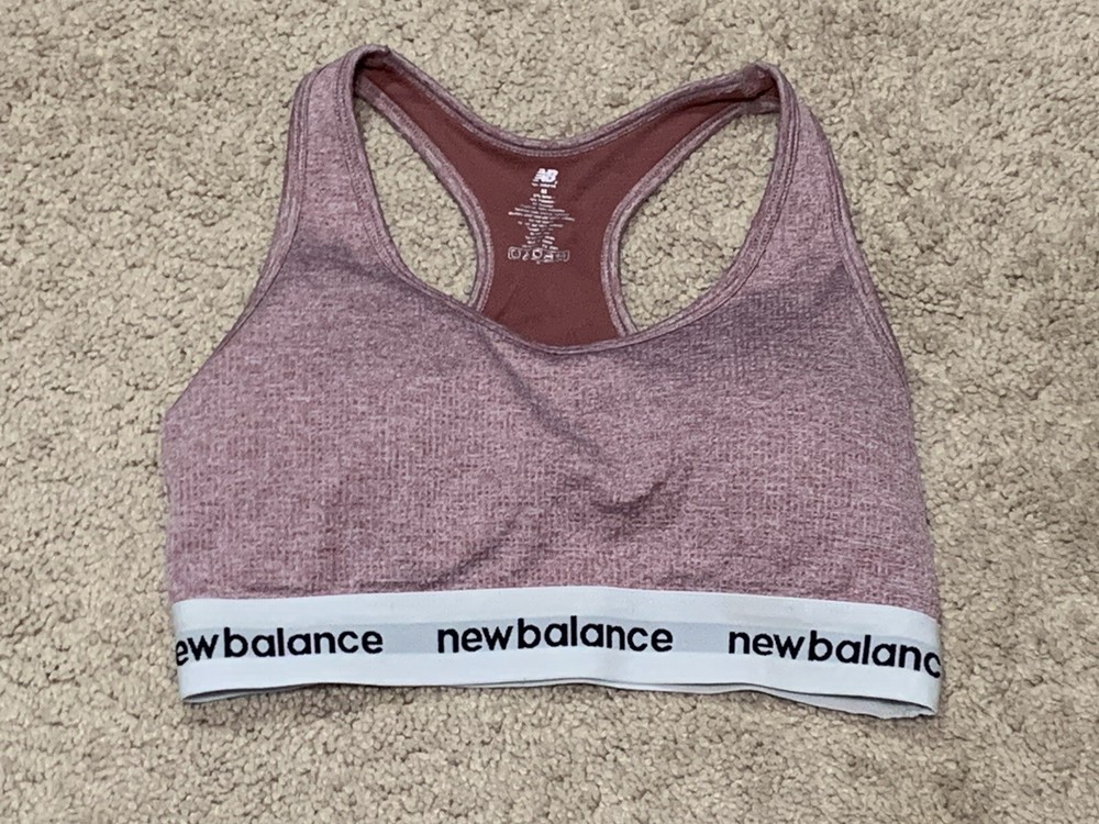 New Balance Womens Sports Bra Size Medium Pink Padded Ribbed Logo Bra