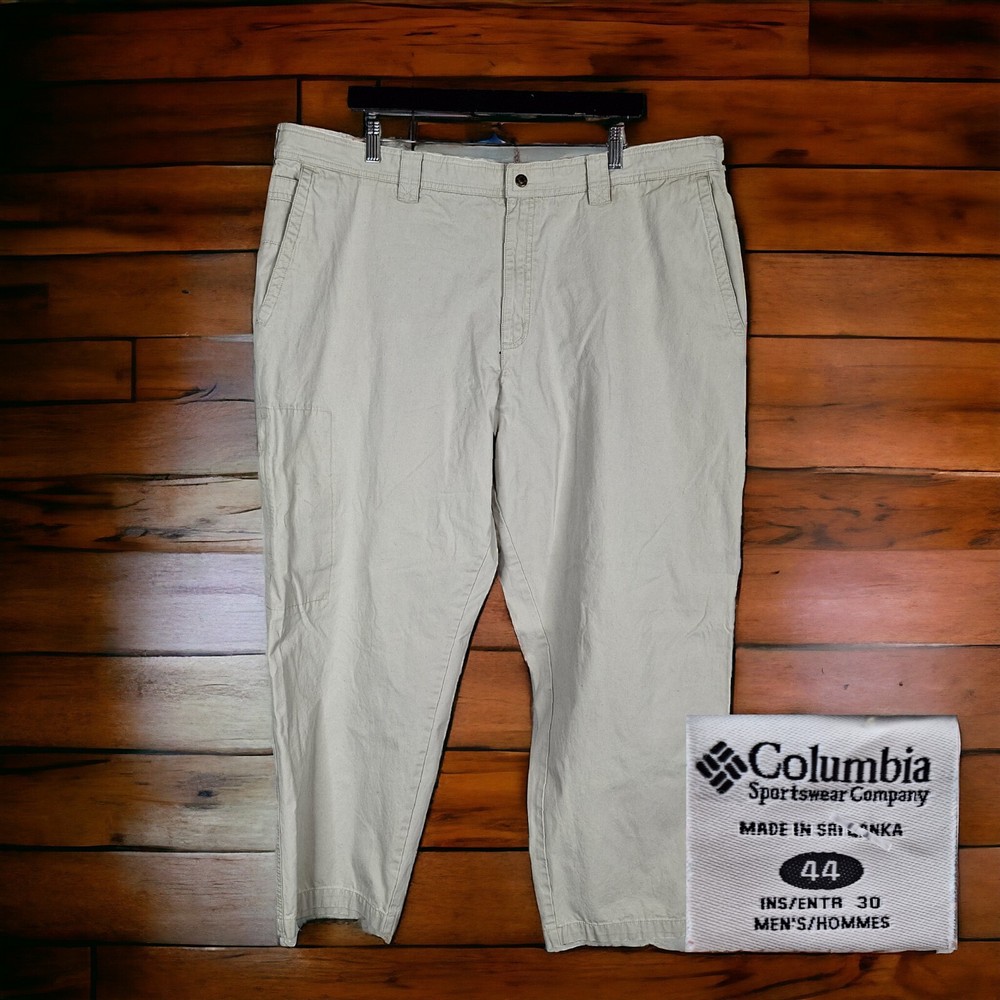 Columbia Cargo Pants Mens 44X30 Beige Zip Pockets Cotton