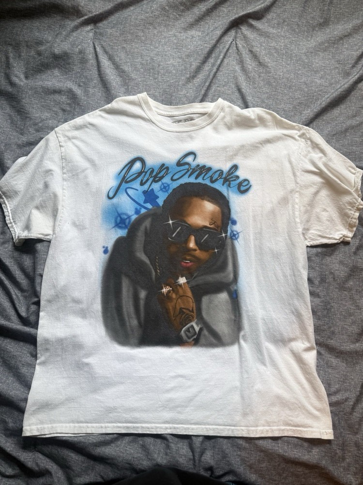 Pop Smoke White Graphic Print Men's Crew Neck Cotton Knit T-Shirt XXL